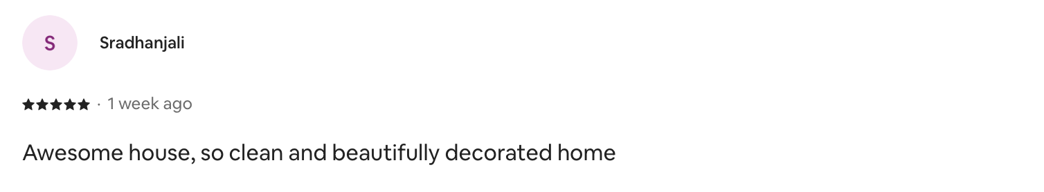 Airbnb guest review screenshot — 5 stars